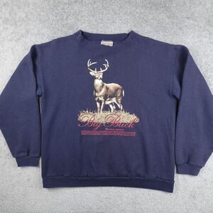 Vintage Clearwater Creek Shirt Men L Blue Big Buck Hunting Pullover Crewneck 90s